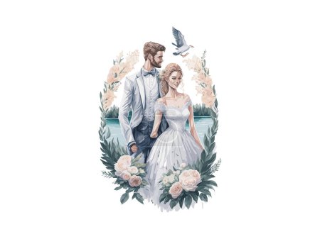 Téléchargez les illustrations : Couple marié avec des fleurs - en licence libre de droit