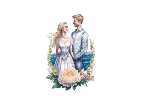 Ilustración de Pareja casada con flores - Imagen libre de derechos