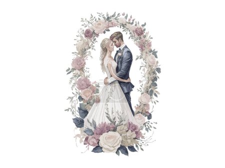 Illustration for Just married couple with flowers - Royalty Free Image
