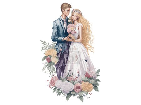 Téléchargez les illustrations : Couple marié avec des fleurs - en licence libre de droit
