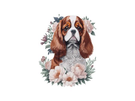 Ilustración de Acuarela lindo perro con flores - Imagen libre de derechos
