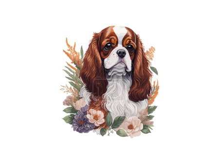 Ilustración de Acuarela lindo perro con flores - Imagen libre de derechos