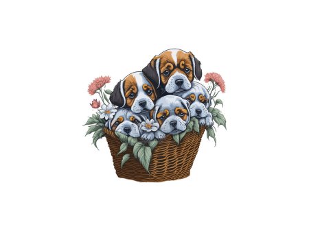 Téléchargez les illustrations : Aquarelle chien mignon avec des fleurs - en licence libre de droit