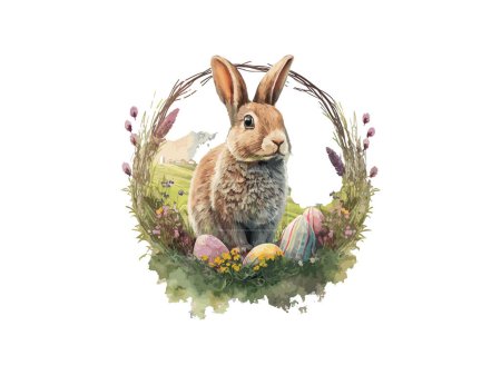 Ilustración de Acuarela Conejo de Pascua con Cesta Huevo - Imagen libre de derechos