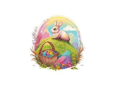 Ilustración de Acuarela Conejo de Pascua con Cesta Huevo - Imagen libre de derechos