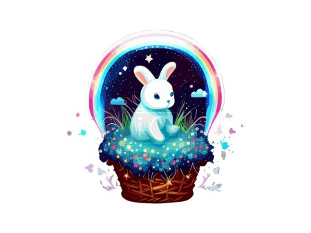 Illustration for Watercolor Easter Bunny with Basket Egg - Royalty Free Image