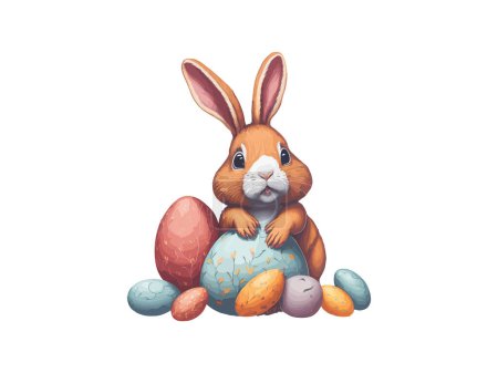Illustration for Watercolor Easter Bunny with Basket Egg - Royalty Free Image