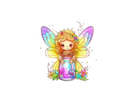 Illustration for Watercolor Fairy Girl in Glass Bottle - Royalty Free Image