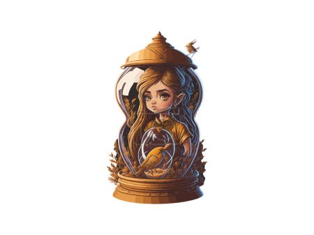 Watercolor Fairy Girl in Glass Bottle