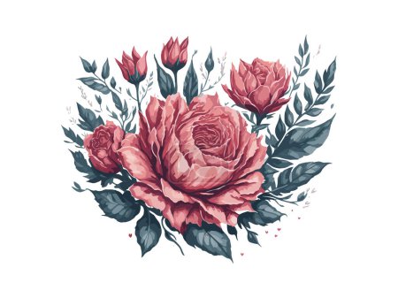 Illustration for Watercolor Spring Flowers with Branch and roses - Royalty Free Image