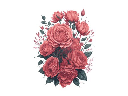 Illustration for Watercolor Spring Flowers with Branch and roses - Royalty Free Image