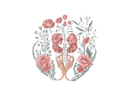 Téléchargez les illustrations : Aquarelle Printemps Fleurs avec Branche et roses - en licence libre de droit