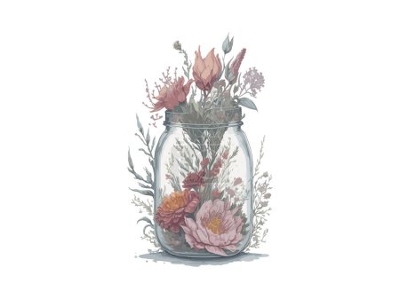Illustration for Flowers and roses in jar - Royalty Free Image