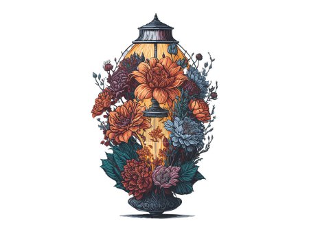 Ilustración de Luz de la linterna decorada con flor - Imagen libre de derechos