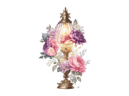Téléchargez les illustrations : Lanterne lumière décorée de fleurs - en licence libre de droit