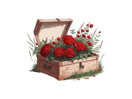 Ilustración de Flores, Marco de rosas, Flores Caja de madera - Imagen libre de derechos
