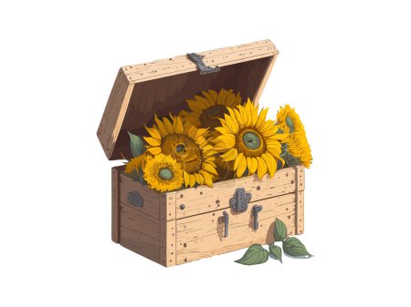 Illustration for Flowers, Roses Frame, Flowers Wooden Box - Royalty Free Image