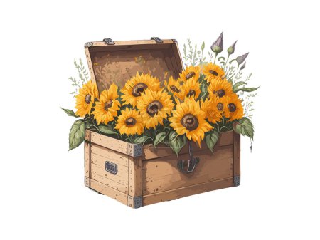 Ilustración de Flores, Marco de rosas, Flores Caja de madera - Imagen libre de derechos