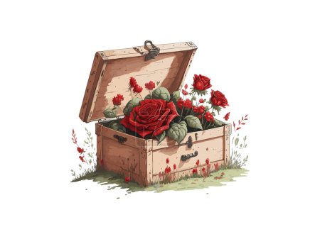 Illustration for Flowers, Roses Frame, Flowers Wooden Box - Royalty Free Image