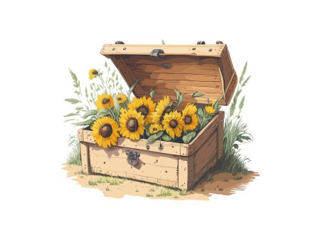 Téléchargez les illustrations : Fleurs, Cadre de roses, Boîte en bois de fleurs - en licence libre de droit