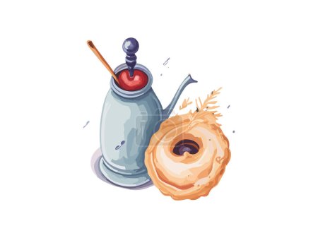 Illustration for Traditional french breakfast, French toast or Spanish torrijas, with blueberries, raspberries, sugar and coffee. - Royalty Free Image