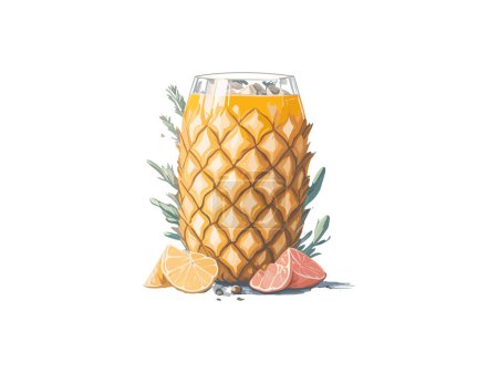 Illustration for Pineapple juice, Cup of pineapple juice and Fruit, Clipart Png Illustration. - Royalty Free Image