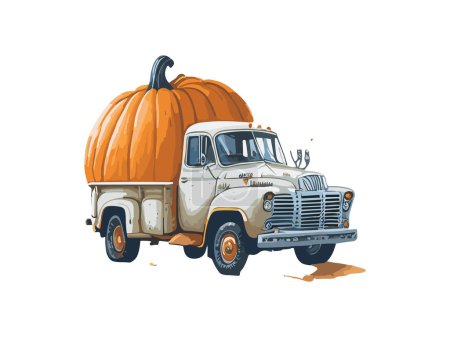 Téléchargez les illustrations : Camion de récolte d'automne aquarelle & citrouille - en licence libre de droit