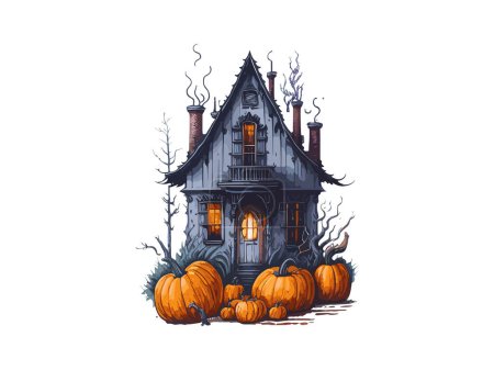Illustration for Watercolor Halloween Haunted House Vector illustration clipart - Royalty Free Image