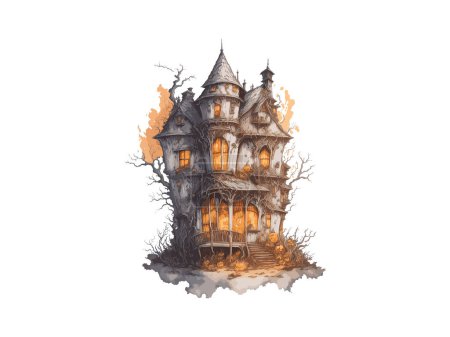 Illustration for Watercolor Halloween Haunted House Vector illustration clipart - Royalty Free Image
