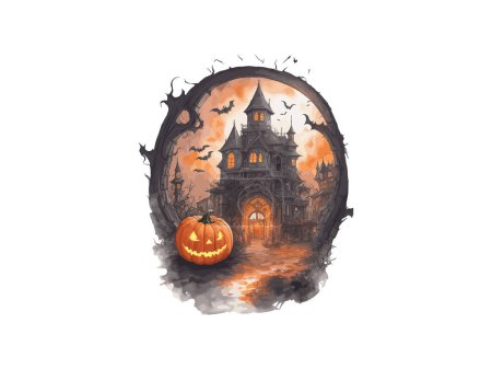 Illustration for Halloween Haunted House with Pumpkin Vector illustration clipart - Royalty Free Image