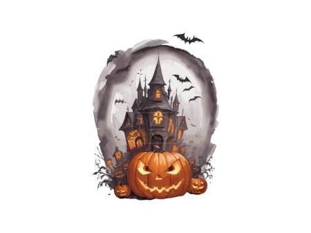 Illustration for Halloween Haunted House with Pumpkin Vector illustration clipart - Royalty Free Image