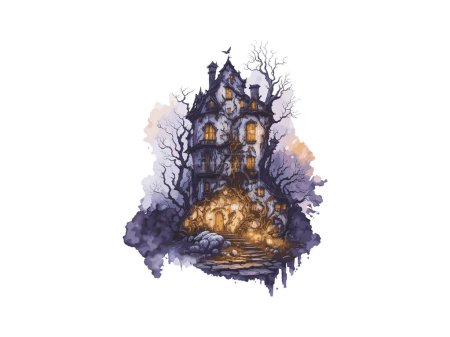 Ilustración de Halloween casa embrujada con calabaza vector ilustración clipart - Imagen libre de derechos