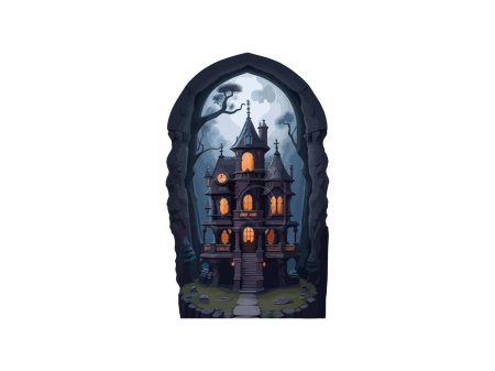 Illustration for Watercolor Halloween Haunted House with Pumpkin vector illustration clip art - Royalty Free Image