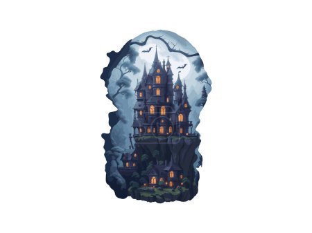 Watercolor Halloween Haunted House with Pumpkin vector illustration clip art