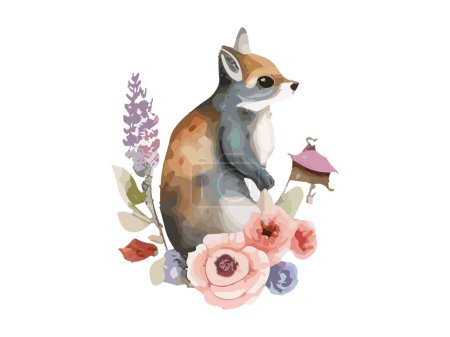 Illustration for Happy cute hamster watercolor illustrations for printing - Royalty Free Image