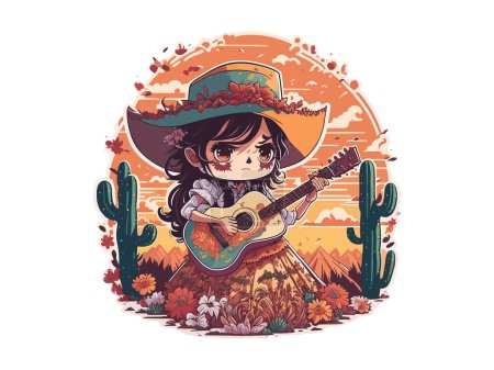 Téléchargez les illustrations : Cinco mayo mexicain, festival, guitare, femme. illustration png clip art. - en licence libre de droit