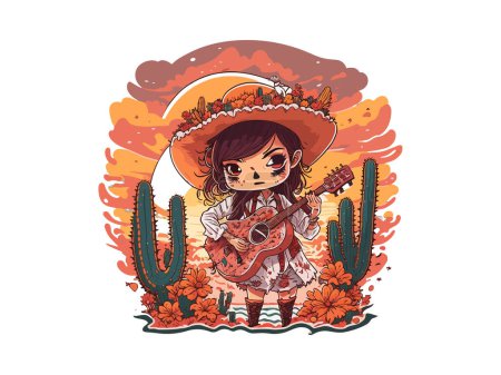 Téléchargez les illustrations : Cinco mayo mexicain, festival, guitare, femme. illustration png clip art. - en licence libre de droit