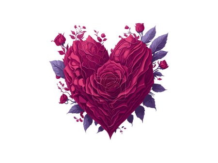 Téléchargez les illustrations : Coeur composé de roses et fleurs, valentines femmes fête des mères vecteur illustration cadre clipart - en licence libre de droit