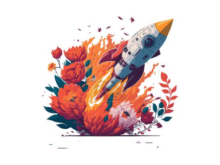 Ilustración de Lanzamiento de nave espacial de imagen de cohete vectorial - Imagen libre de derechos