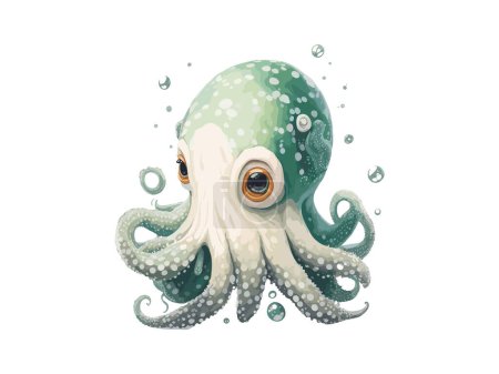 Illustration for Watercolor Octopus Clip Art, Floral Illustration, Digital Artwork - Royalty Free Image
