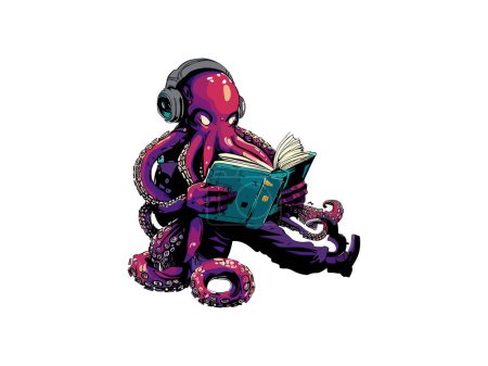 Illustration for Octopus reads a books vector illustration clipart - Royalty Free Image
