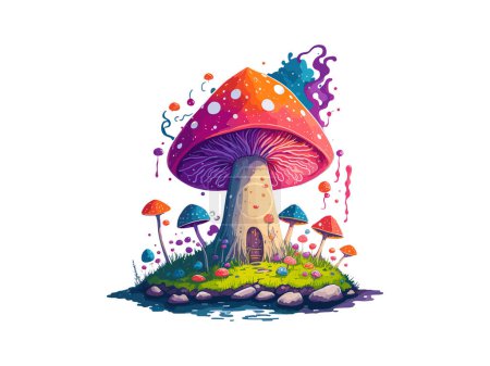 Illustration for Fairy Mushroom House Watercolor Vector illustration Clipart - Royalty Free Image