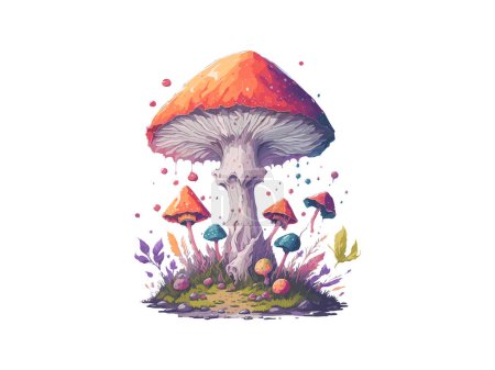Téléchargez les illustrations : Fairy Mushroom House Aquarelle Illustration vectorielle Clipart - en licence libre de droit