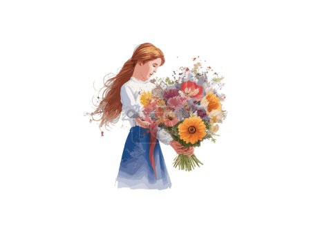 Ilustración de Concepto del día de la madre, mamá e hija ilustración decorada con flores, aislada en fondo blanco. - Imagen libre de derechos