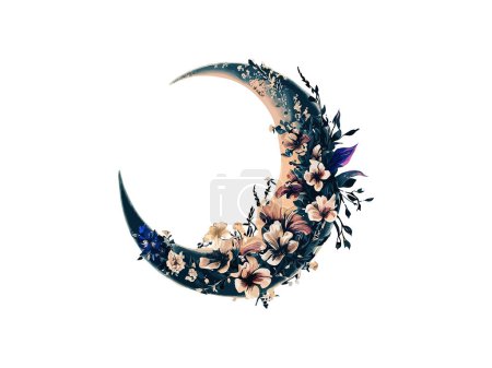 Ilustración de Acuarela luna con flores - Imagen libre de derechos