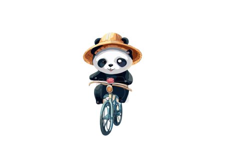 Ilustración de Acuarela Panda Bear Montar en bicicleta en Countryside Road - Imagen libre de derechos