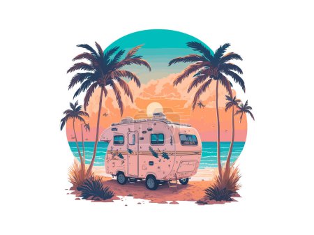 Téléchargez les illustrations : Caravane camping-car voitures vacances caravanes fourgonnettes remorques été camping véhicules mobiles pour Voyage - en licence libre de droit