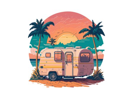 Illustration for Caravan camper cars holiday caravans vans trailers summer camping mobile vehicles for travel - Royalty Free Image