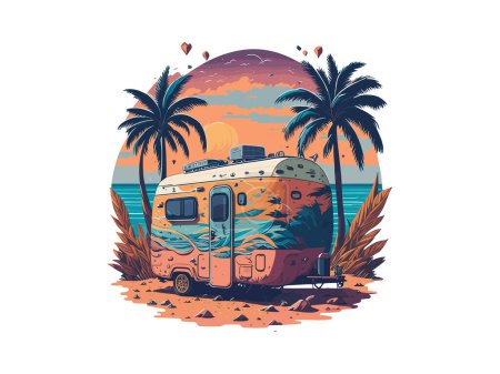 Illustration for Caravan camper cars holiday caravans vans trailers summer camping mobile vehicles for travel - Royalty Free Image