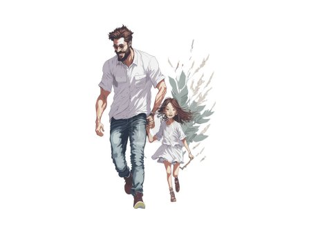 Téléchargez les illustrations : Papa et fille, Aquarelle, Illustration vectorielle de la fête des pères - en licence libre de droit